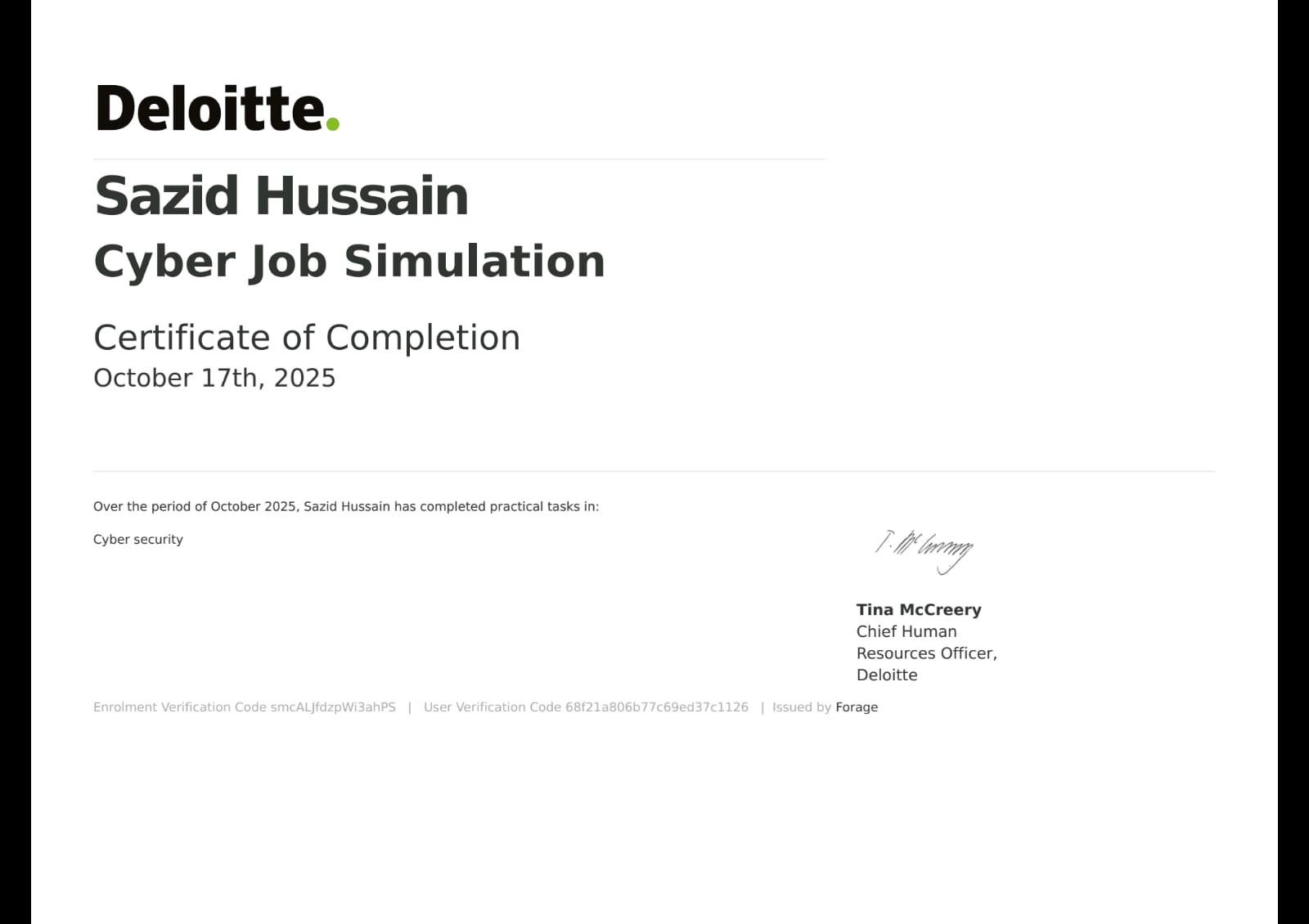 Deloitte Certificate